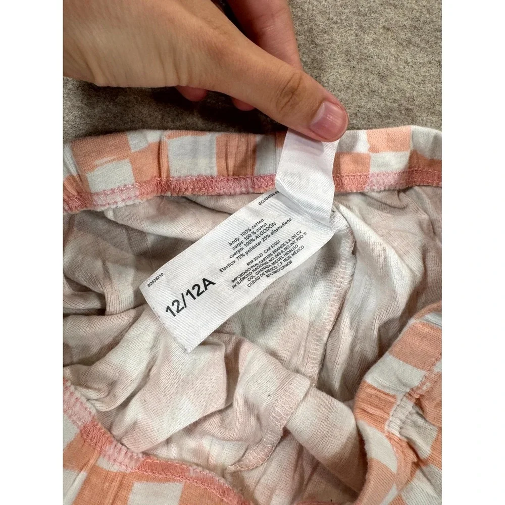 Carter's Pajama Pants Girls 12/12A Peach White Checkered Casual Mid Rise Pull On